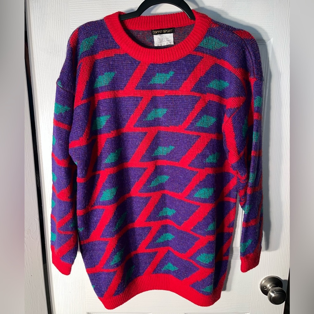 Purple Red Geometric Crewneck Sweater